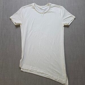 Vitaly Asymmetrical Hem T-Shirt Unisex Small White Raw Edge Streetwear Tee